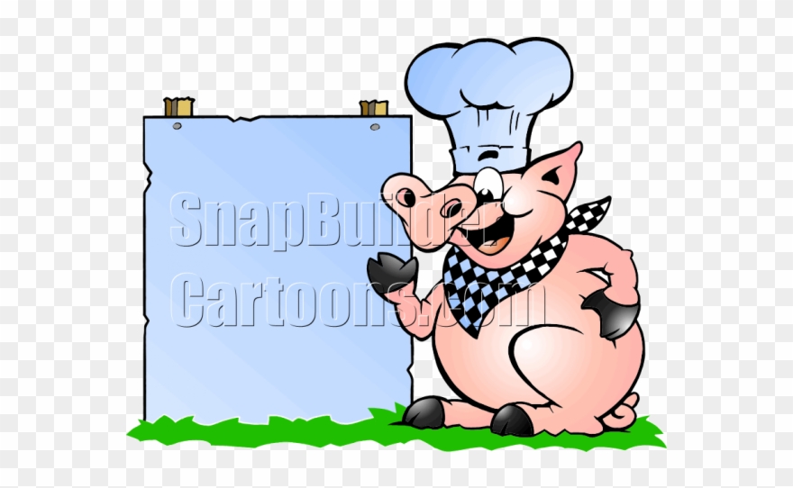 Chef Pig Bbq Holding Blank Board - Cooking Clipart