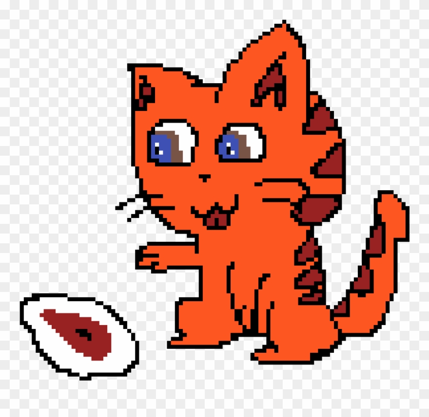 Tiger Striped Cat With Steak - Cartoon Clipart