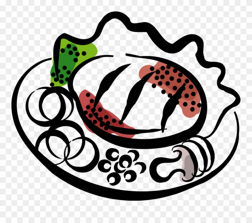 Vector Illustration Of Roast Beef Steak Dinner On Plate Clipart