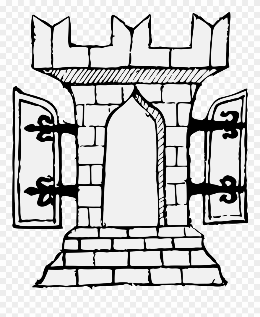 Tower With Open Doors - Line Art Clipart