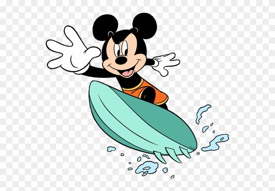 Royalty Free Library Surfing Clipart - Mickey Mouse On A Surfboard - Png Download