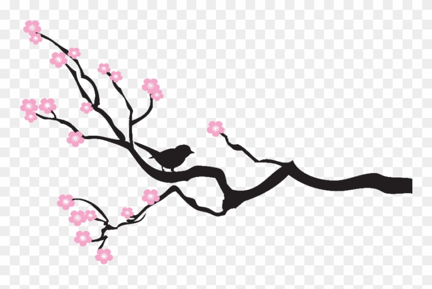 Tree Branches Silhouette With Flowers Clipart