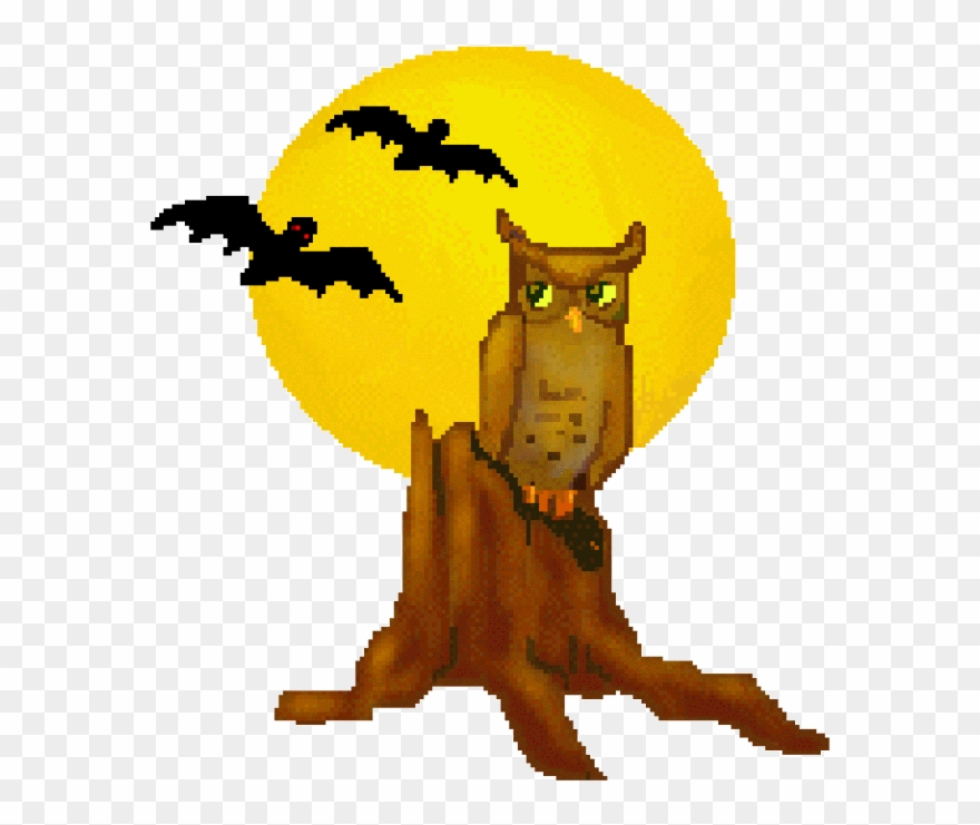Tree Stump Bats And Moons Free Owls Clip Art Halloween - Owl Gif On Transparent - Png Download