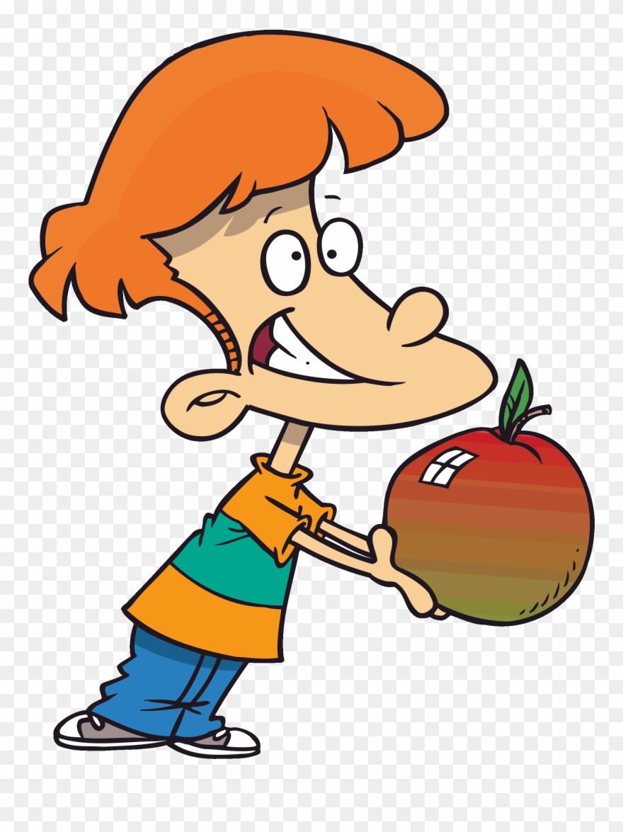 Image Transparent Apple Picking Clipart - Boy With Apple Cartoon - Png Download