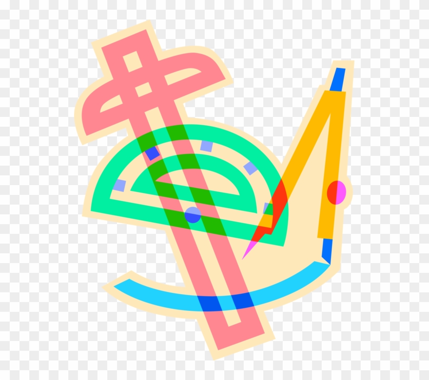 Vector Illustration Of Geometry T-square, Protractor - Forma Espacio Y Medida En Preescolar Clipart