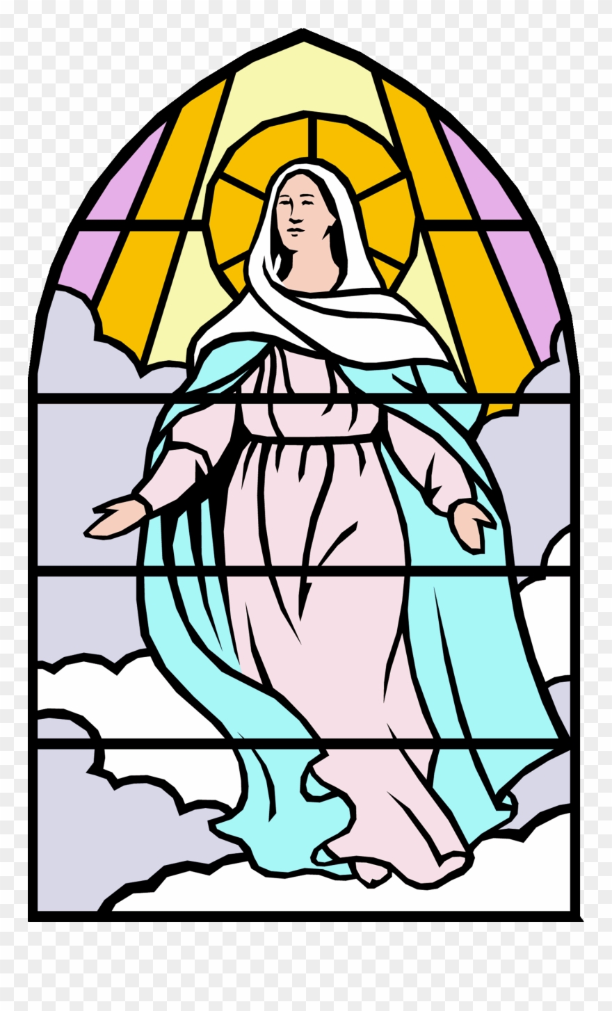 Clip Art Of Mary Catholic Clipart - Stained Glass Image Of Mary To Colour - Png Download