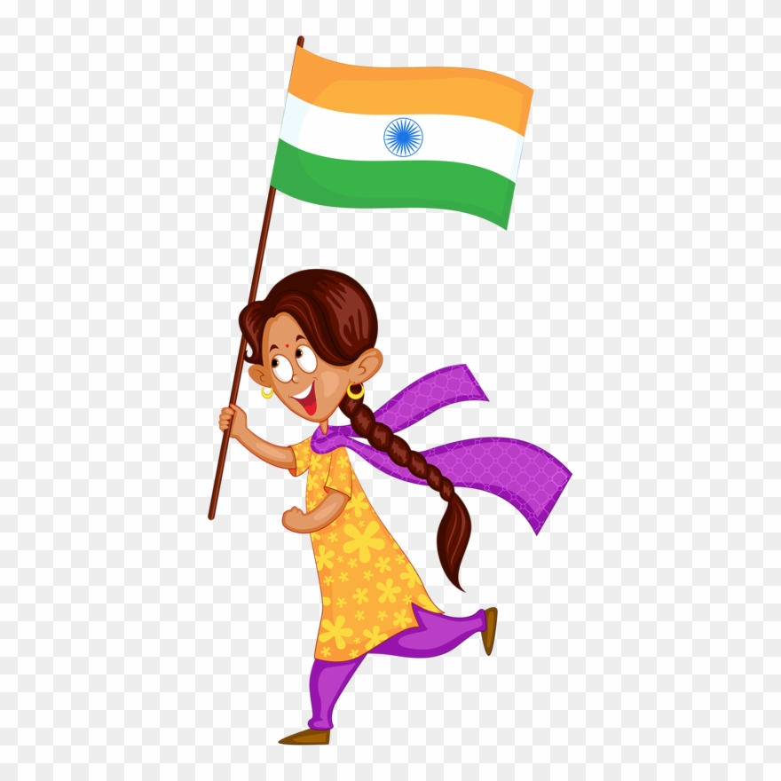 India Wedding Illustration, School Projects, Clip Art, - Girl With A Indian Flag Animation - Png Download