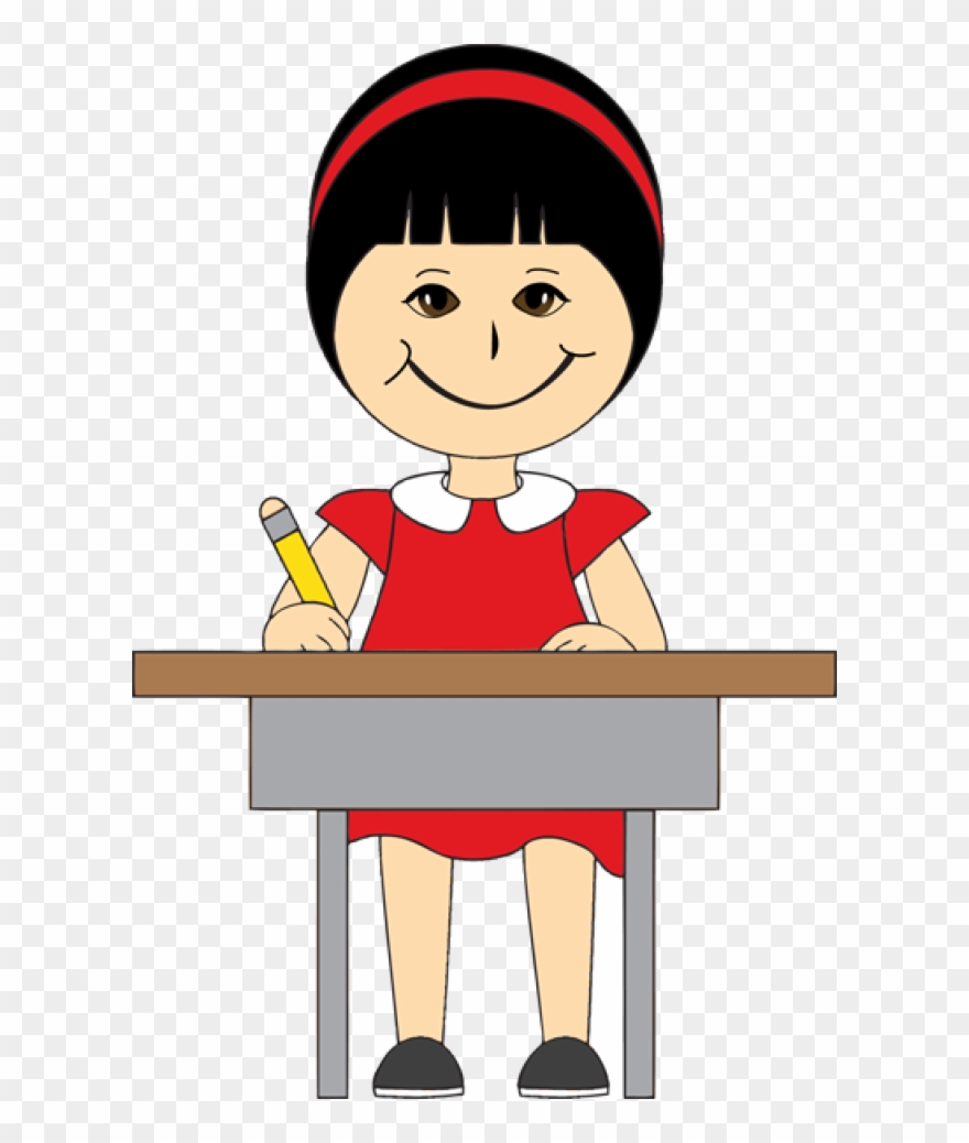 Clipart Children In School Desks - Girl At A Desk Cartoon - Png Download