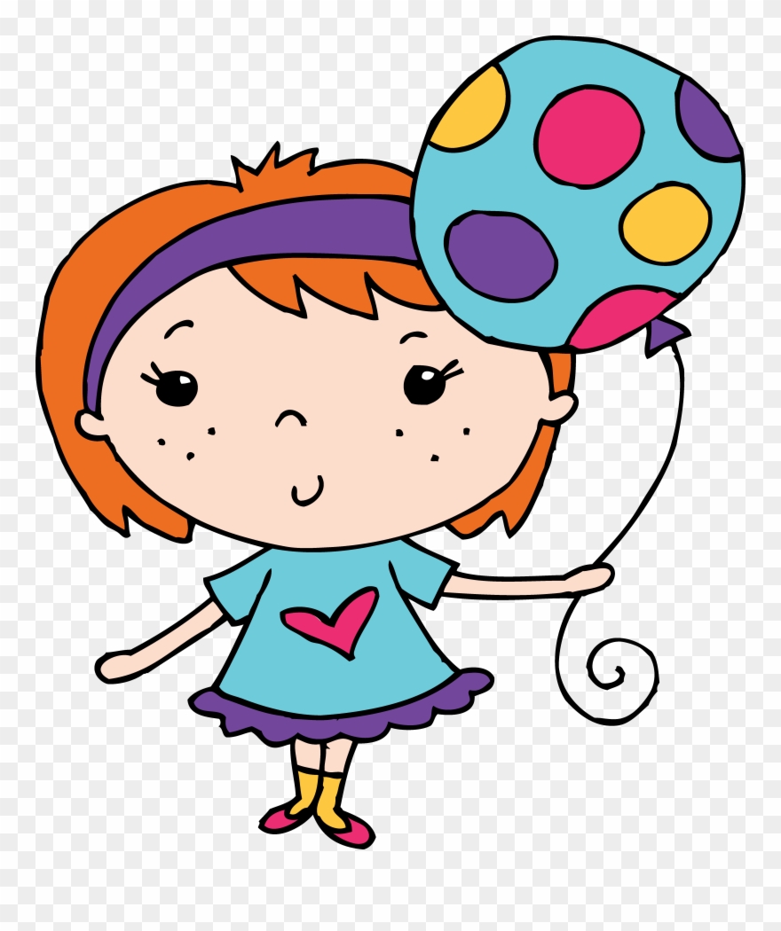Clip Arts Related To - Girl Holding A Balloon Clipart - Png Download