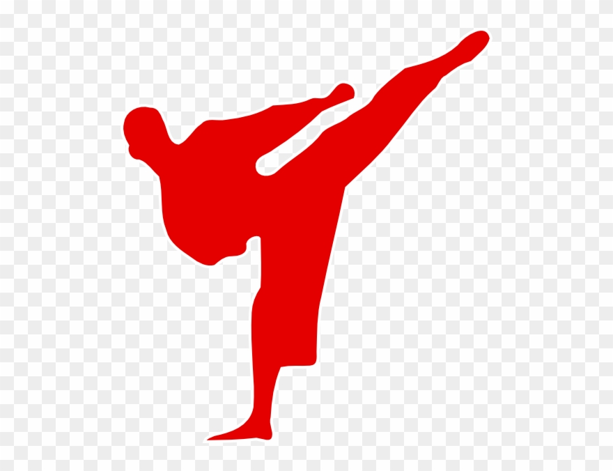 Red Man Kicking Clip Art At Clker - Karate Kick Silhouette - Png Download