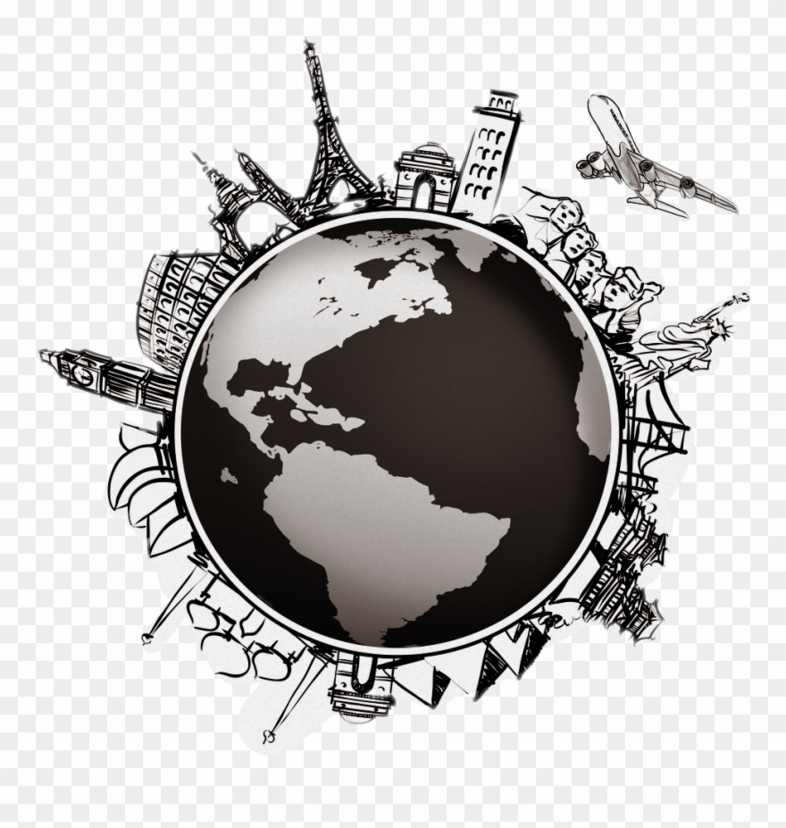 Image Library World Globe Map Compass - Travel Around The World France Clipart