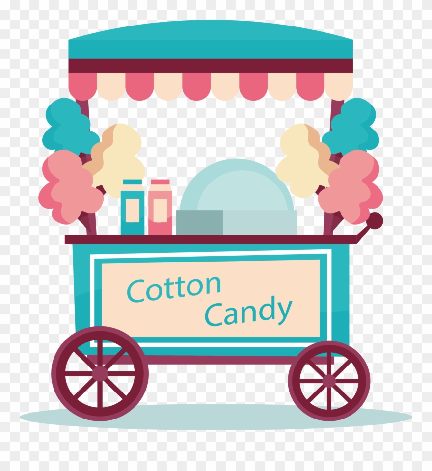 Cotton Candy Candy Cane Lollipop Sweetness Clip Art - Cotton Candy Cart Clip Art - Png Download