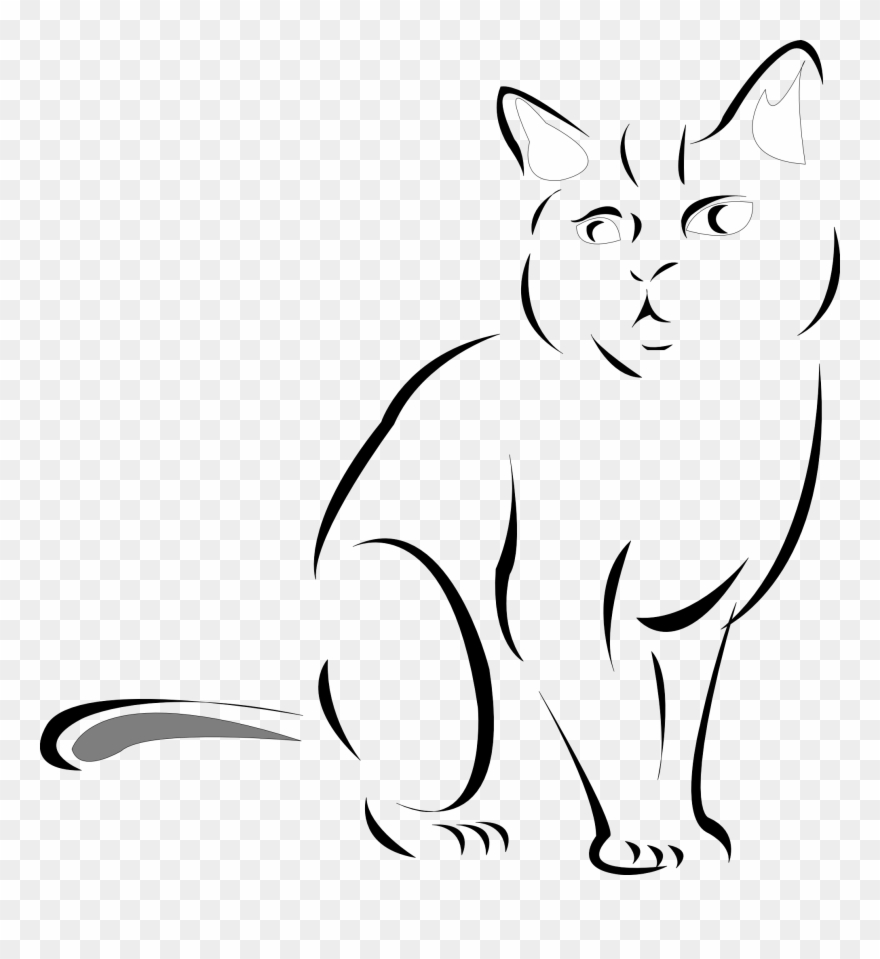 Black And White Cat Drawingcat Line Drawings Clipart - Cats Clipart - Png Download