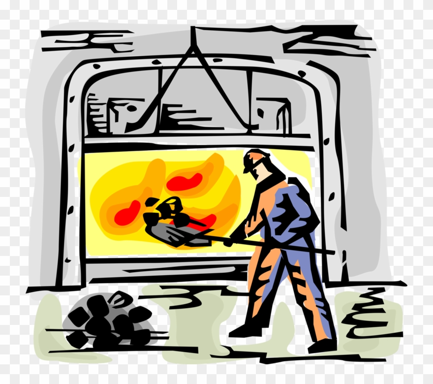 Vector Illustration Of Fireman Or Stoker Worker Shovels - Vector Graphics Clipart
