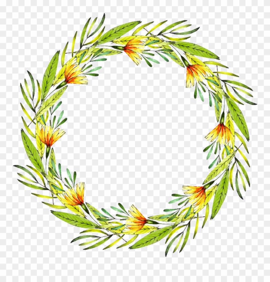 Green And Yellow Wreath Transparent Decorative - Yellow Clipart