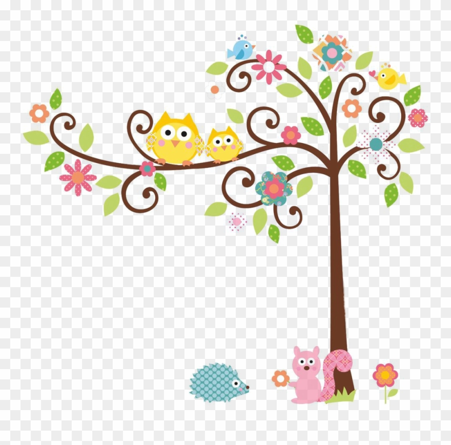 Cute Owl On Tree Clipart Rigybdoil Copy - Colorful Owl On Branch - Png Download