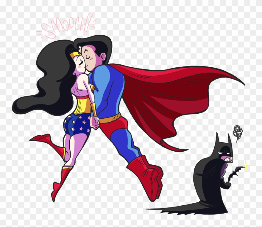 Wonderwoman Smooch N By - Cute Superman And Wonder Woman Clipart