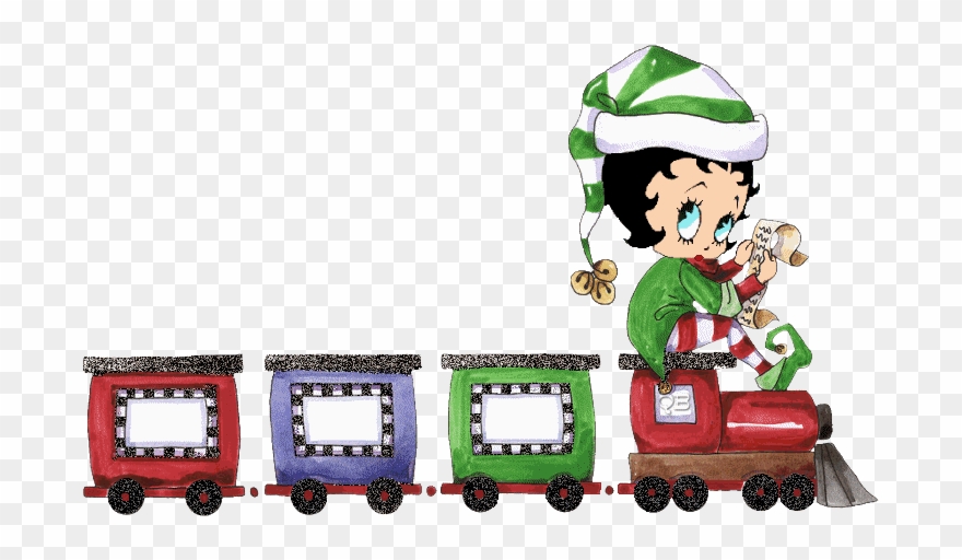 Adorable Betty Boop Elf Sitting On A Train Engine Reading - Cartoon Train Engine Gif Clipart