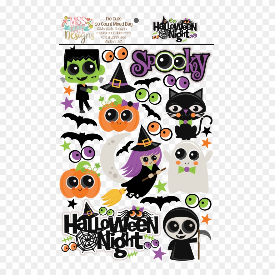 Miss Kate Designs Halloween Night Paper Die Cuts For - Halloween Costume Shirt Spider In Halloween Night Cute Clipart