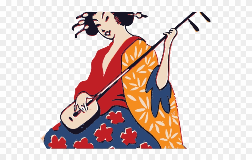 Geisha Clipart Japanese Ninja - Traditional Geisha Playing A Shamisen 1 25 Magnet Gesha - Png Download