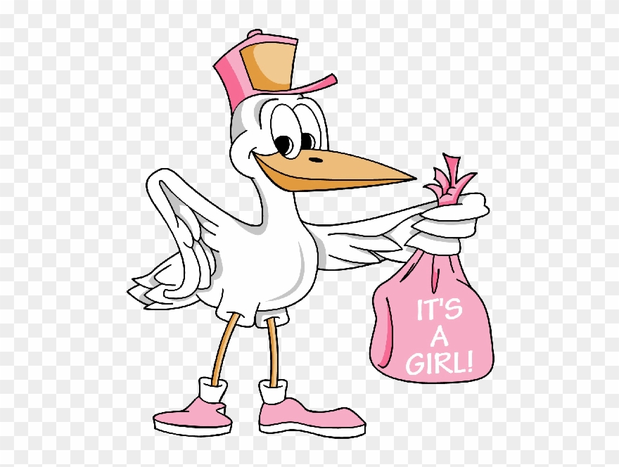 Stork Carrying Baby Girl Clipart