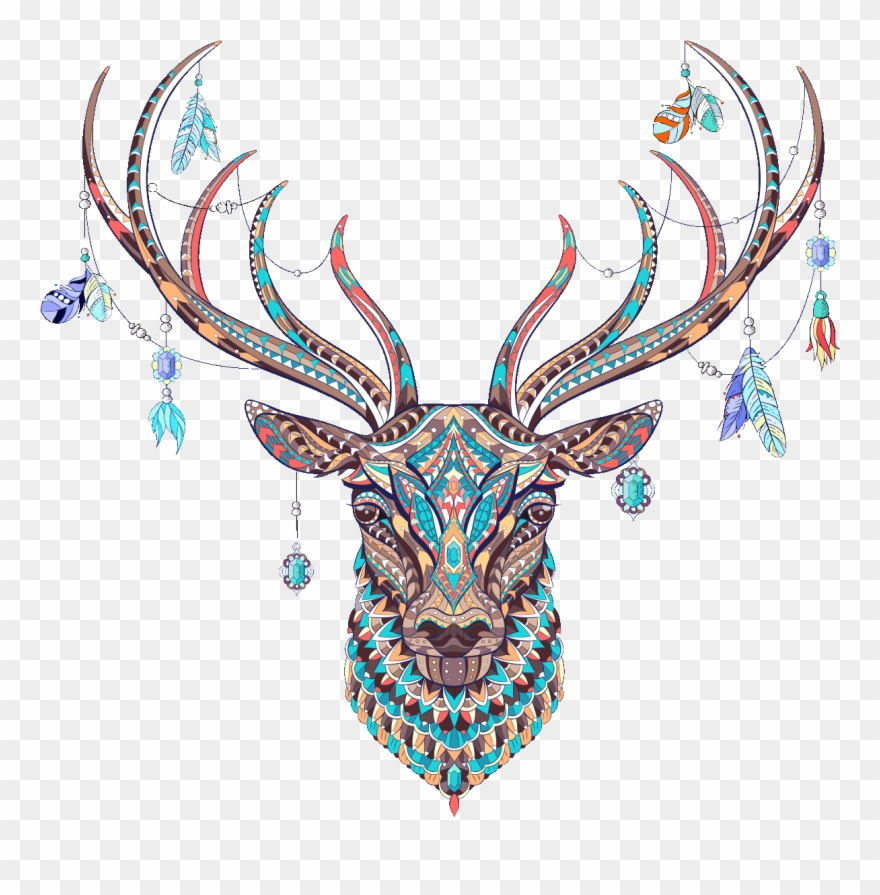 Sticker Boheme Cerf Ambiance Sticker Col Inc Sand L014 - Deer Totem Clipart