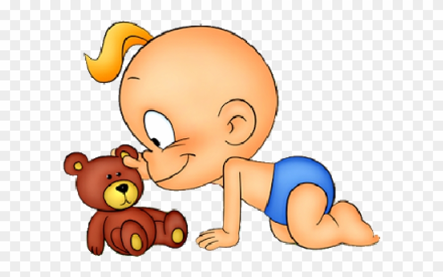 Animated Baby Clipart - Baby With Teddy Bear Cartoon - Png Download