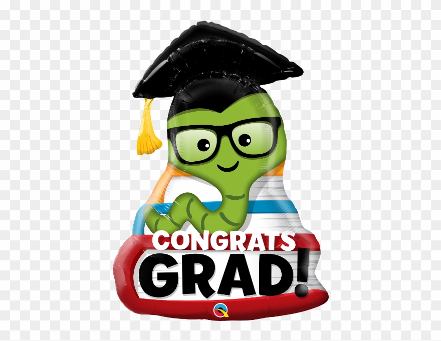 Congrats Grad Bookworm 37" Supershape Balloon - Cms Escuela Clipart