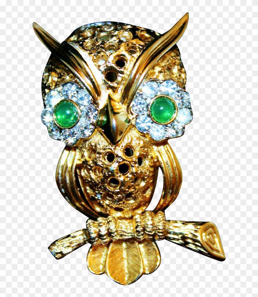 Vintage Jomaz Gold Plated Glass Jeweled Figural Owl - Screech Owl Clipart