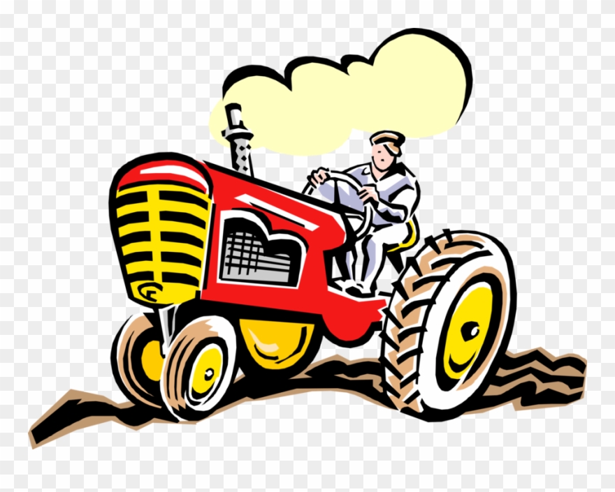 Vector Illustration Of Farmer Riding Farm Equipment - Transparent Old Tractor With Farmer Clipart - Png Download