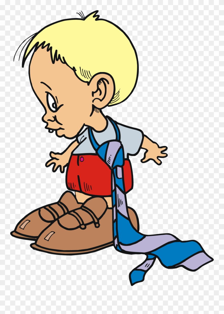 Free Small Child Wearing His Dads Cloths Vector Clip - Boy Dressing Up Clipart - Png Download