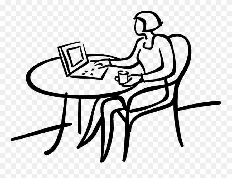 Vector Illustration Of Morning Cup Of Coffee Working - Line Art Clipart