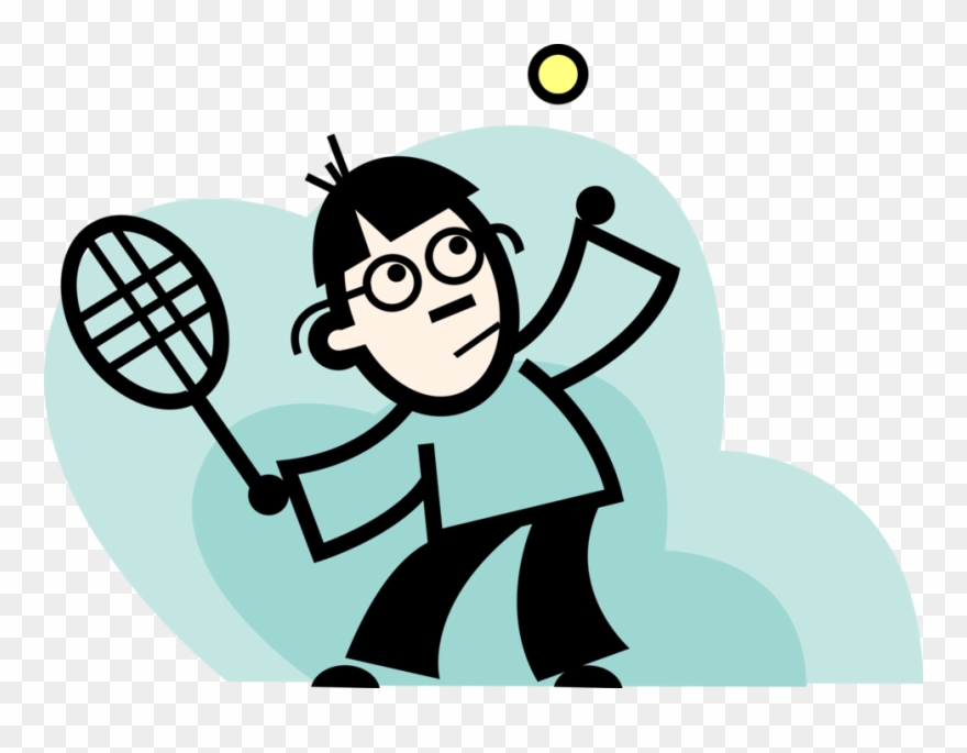 Vector Illustration Of Tennis Player Serves Ball In Clipart