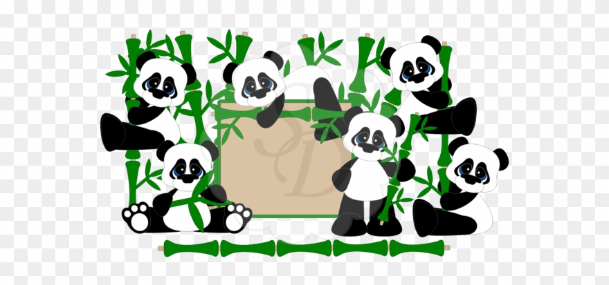 Panda Bears With Bamboo - Cartoon Clipart