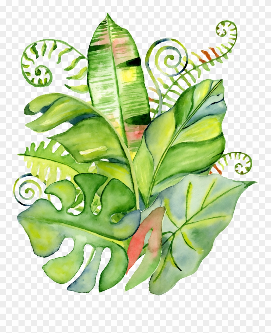 Hand Painted Realistic Tropical Leaves Png Transparent - Tropischer Blattwreath Sind Sie Meine Trauzeugin Karte Clipart