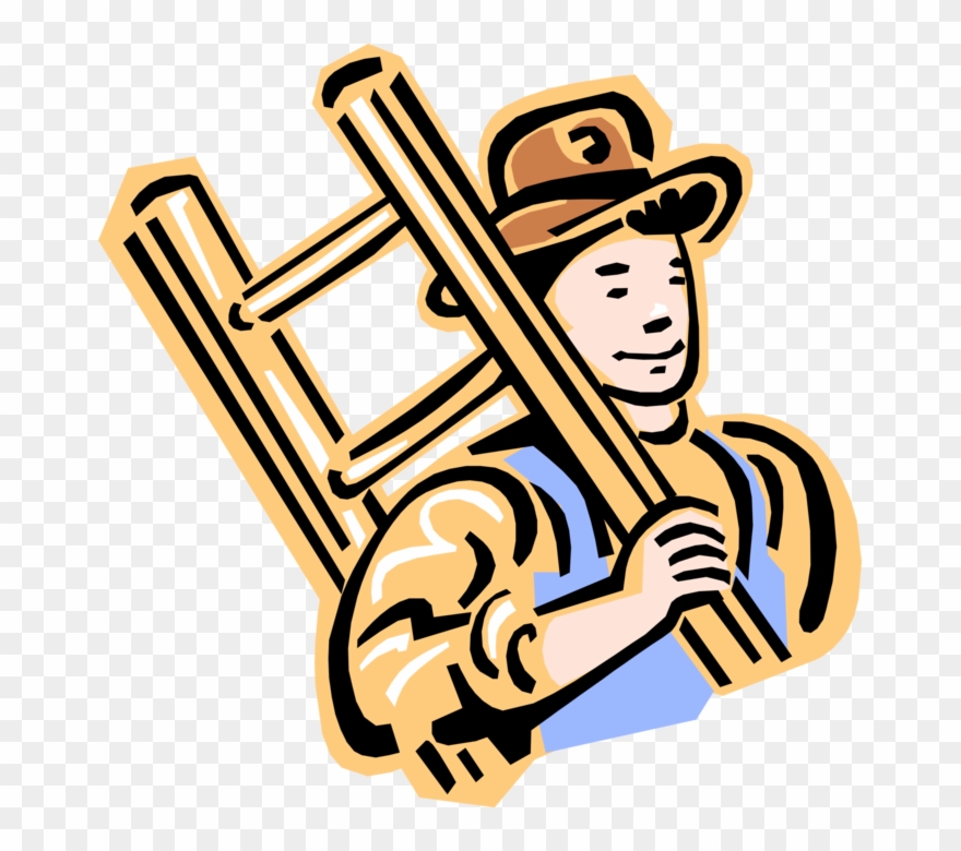 Vector Illustration Of 1950's Vintage Style Home Renovation - Carrying A Ladder Clip Art - Png Download