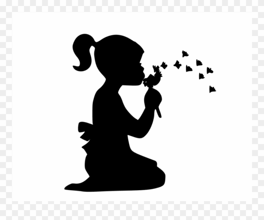 Applikationen - Silhouette Girl Blowing Dandelion Clipart