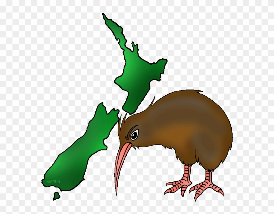 Australia Pacific Clip Art By Phillip Martin - New Zealand Map Kiwi - Png Download
