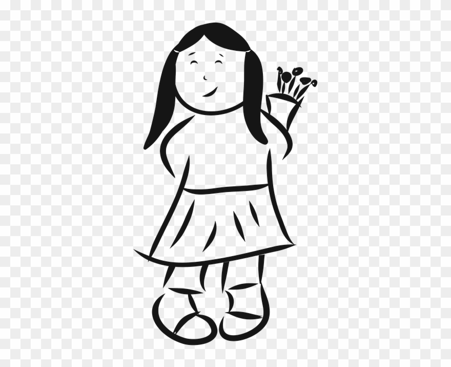 Cartoon Boys And Girls Black And White 17, Buy Clip - Kid Hiding Flowers - Png Download