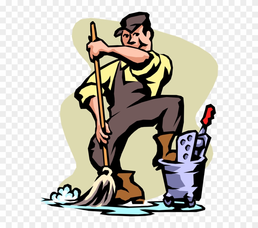 Vector Illustration Of School Janitor Custodian With - Limpar Casas De Banho Clipart