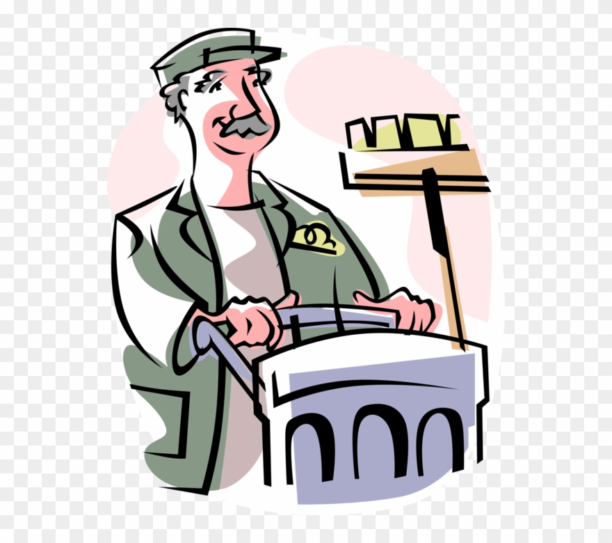 Vector Illustration Of School Janitor Custodian With - Streetsweeper Clip Art - Png Download