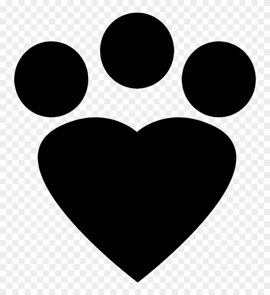 Black Heart Paw Print - Heart Clipart