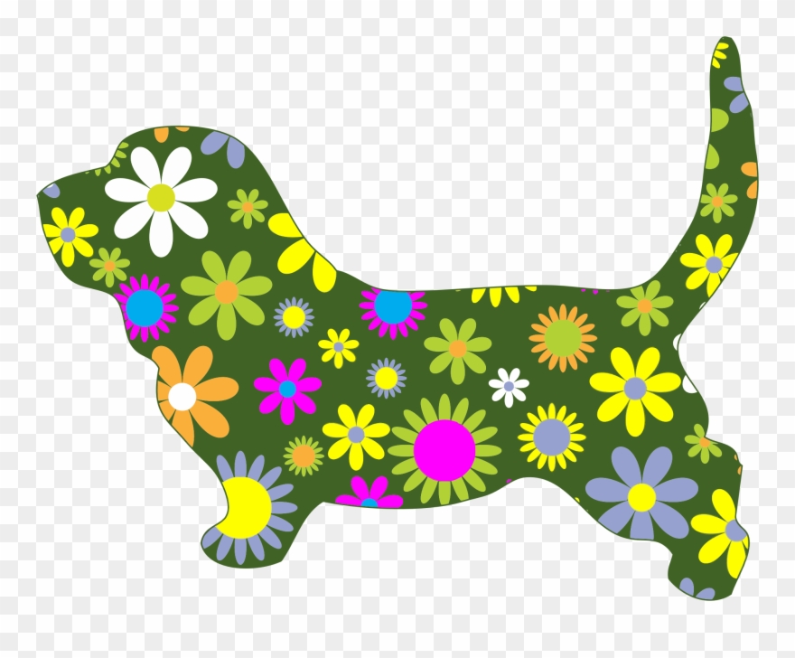 Retro Floral Big Image - Dog With Flowers Clipart - Png Download
