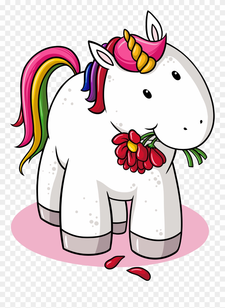 Wandsticker Einhorn Dickes Einhorn Mit Blumen Unicorn - Einhorn Regenbogen Clipart