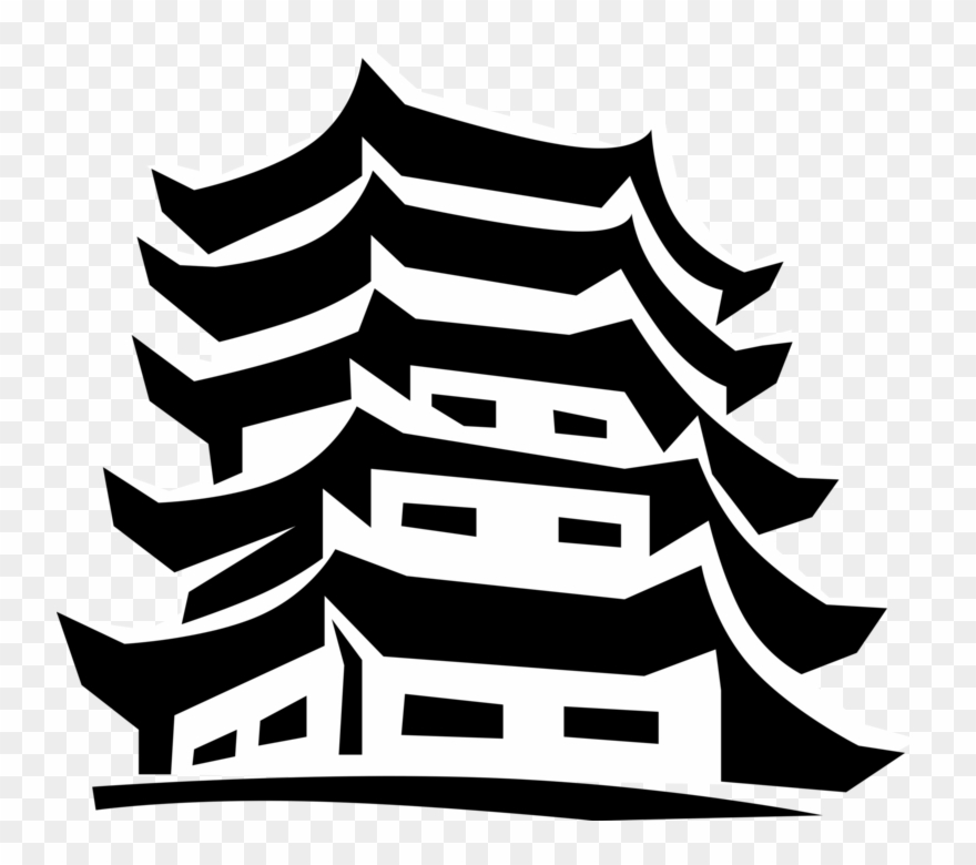 Vector Illustration Of Asian Japanese Or Chinese Pagoda - Illustration Clipart