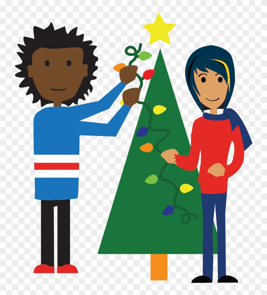 Boy And Girl With Tree And Lights - Wish List Clipart