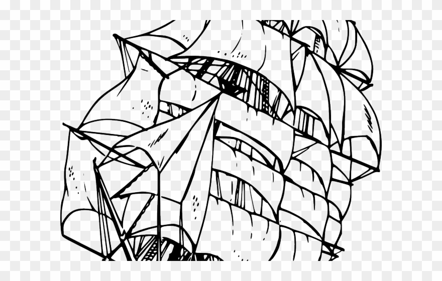 Sailing Ship Clipart Baby Shower - Pirate Ship Black And White - Png Download