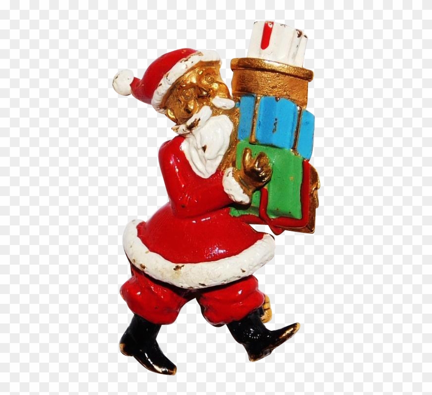 Whimsical Santa Claus Brooch Bearing Christmas Gifts - Santa Claus Clipart
