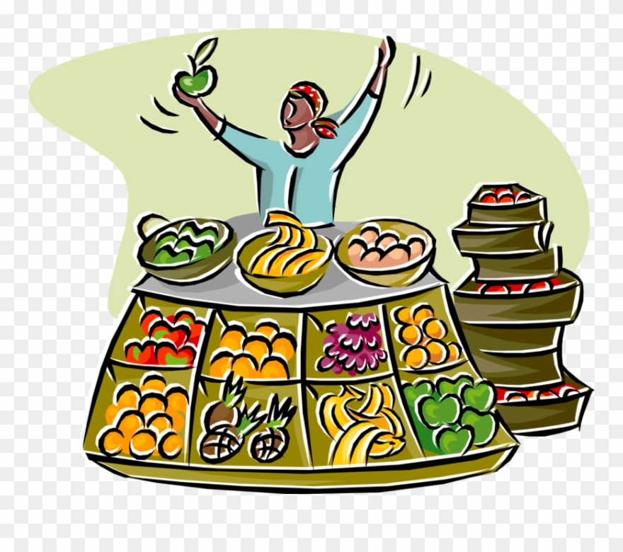 Vector Illustration Of Outdoor Market Vendor Selling - Marketing Mix Promotion Clipart