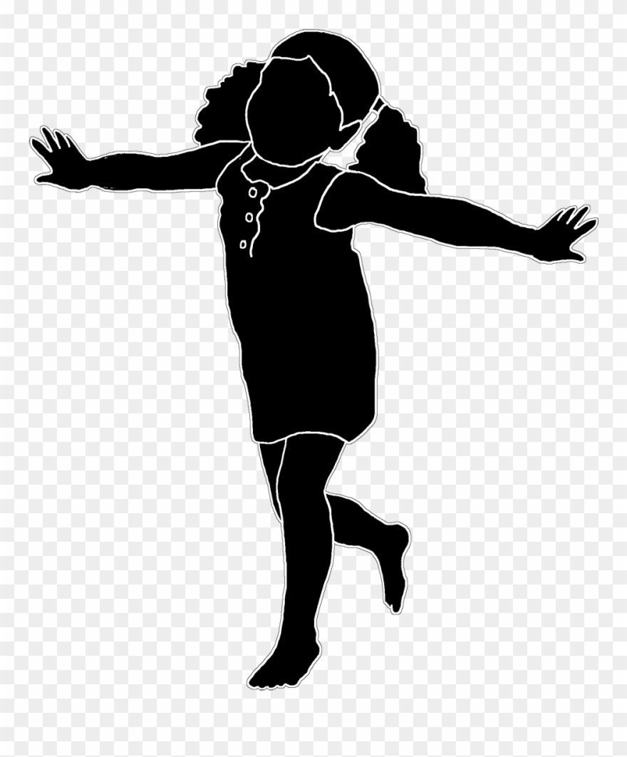 Silhouette Of Playing Girl White Stroke - Thin Girl Silhouette Clipart
